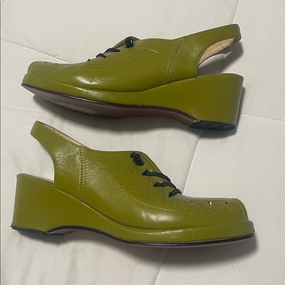 Re-Mix Vintage Shoe Company Greta Avocado Green Wedge Wedged Retro Shoe Size 9 - Picture 3 of 16